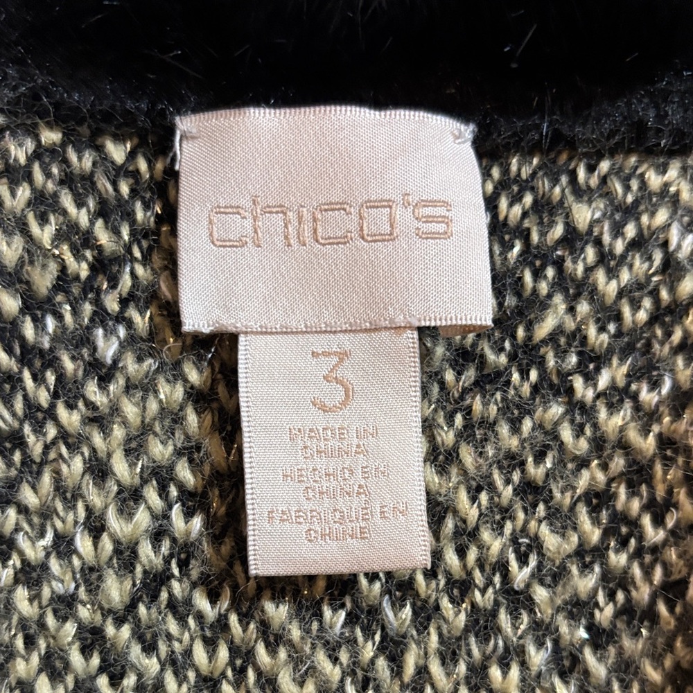 Chicos Stunning Black and Gold Patterned Women's Sweater Coat - Picture 4 of 6